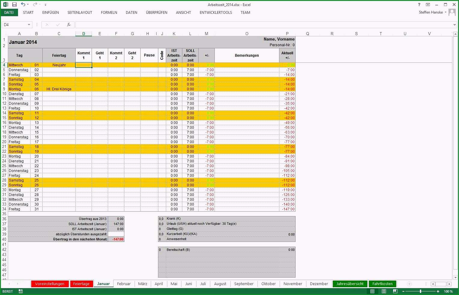 arbeitszeiterfassung excel vorlage