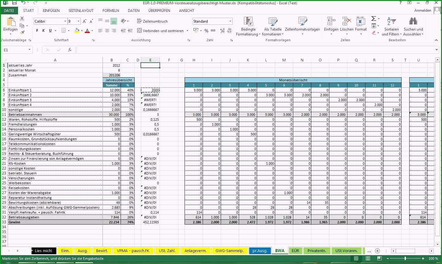 Bemerkenswert Buchhaltung Kleingewerbe Excel Vorlage Wunderbar