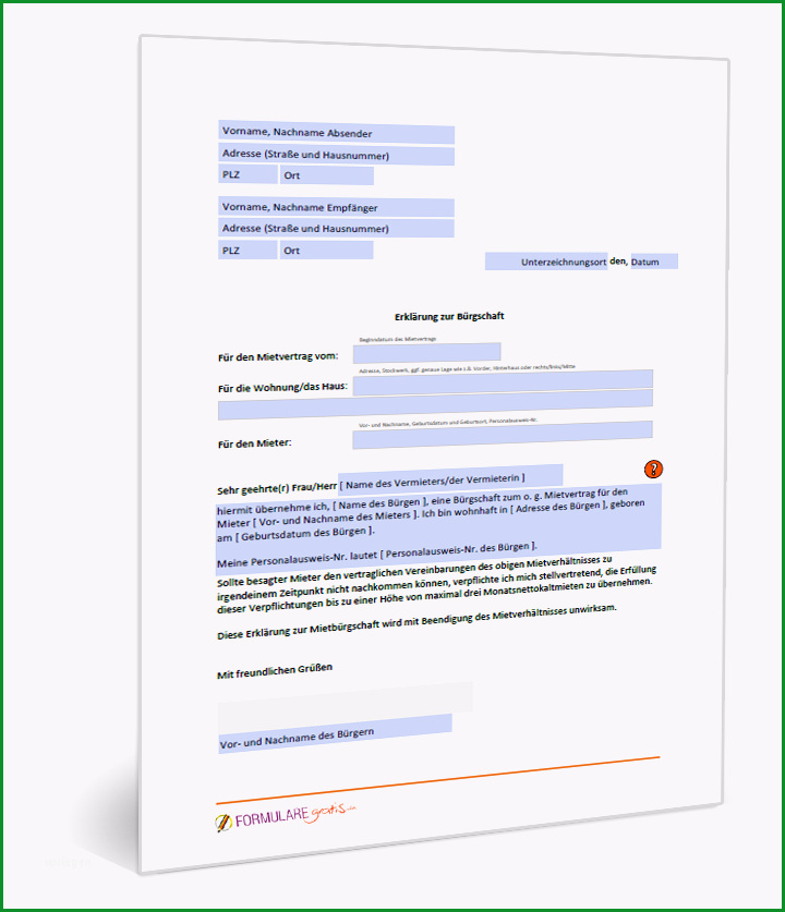 Bemerkenswert Bürgschaftserklärung Muster