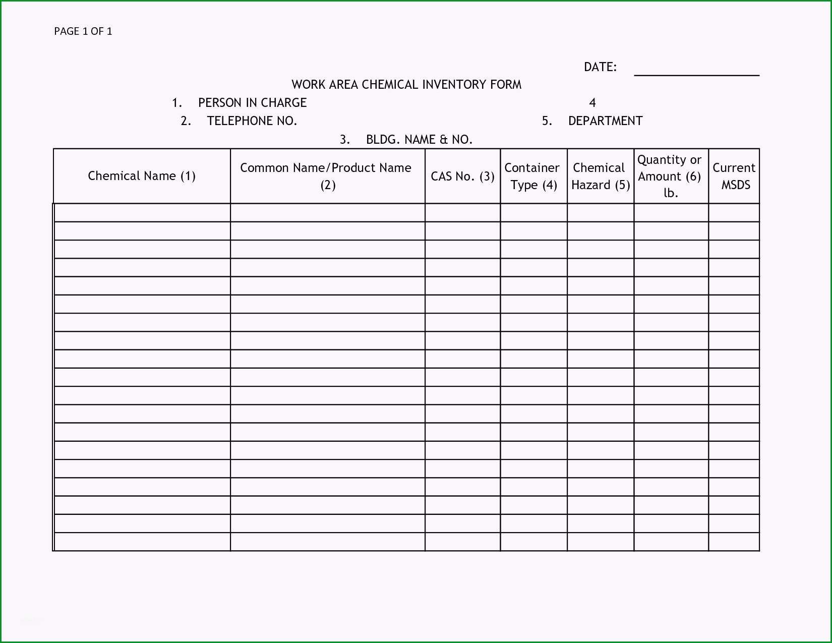 chemical inventory spreadsheet