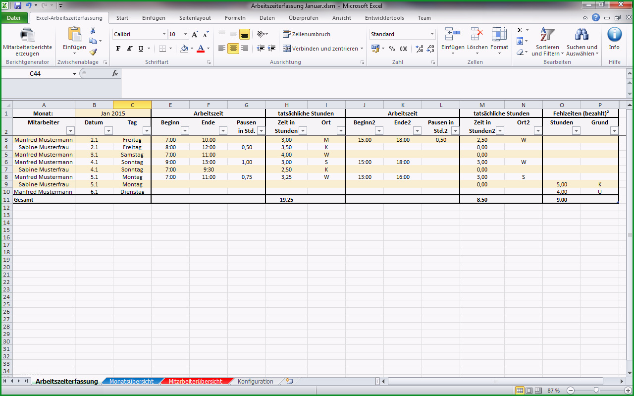 excel programmierung einer arbeitszeiterfassung