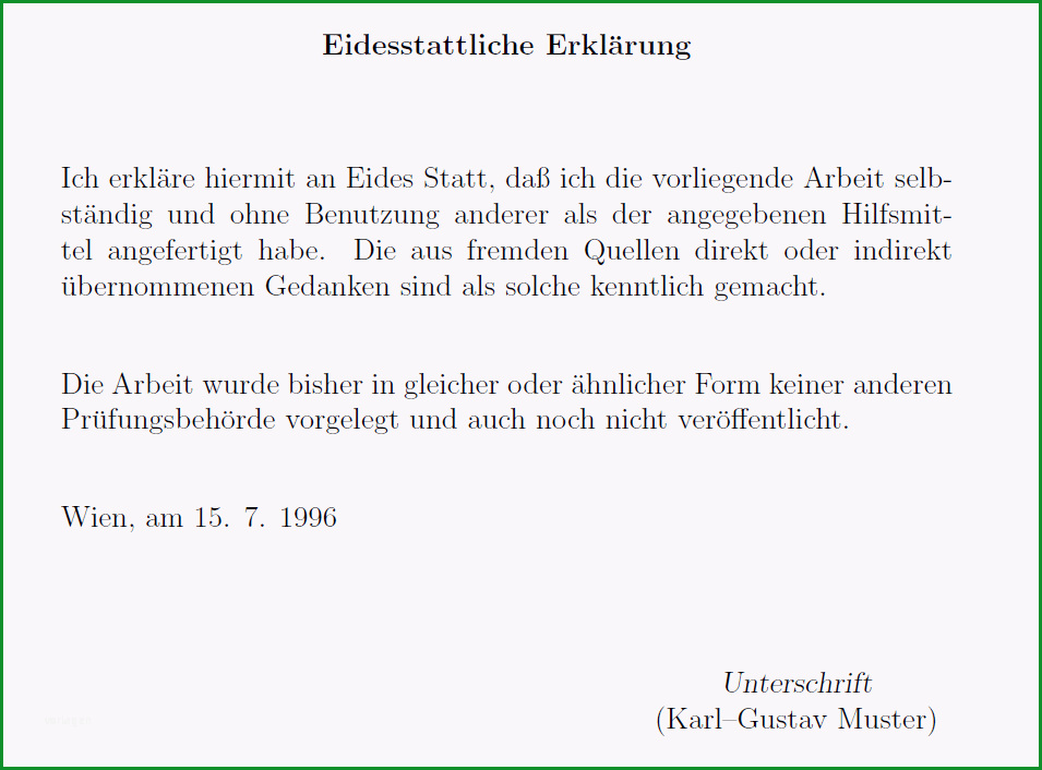 eidesstattliche versicherung muster