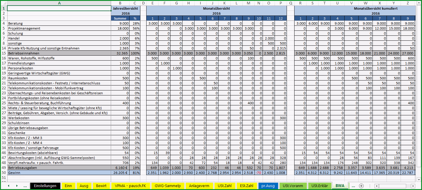 excel vorlage einnahmen ueberschuss rechnung euer 2016