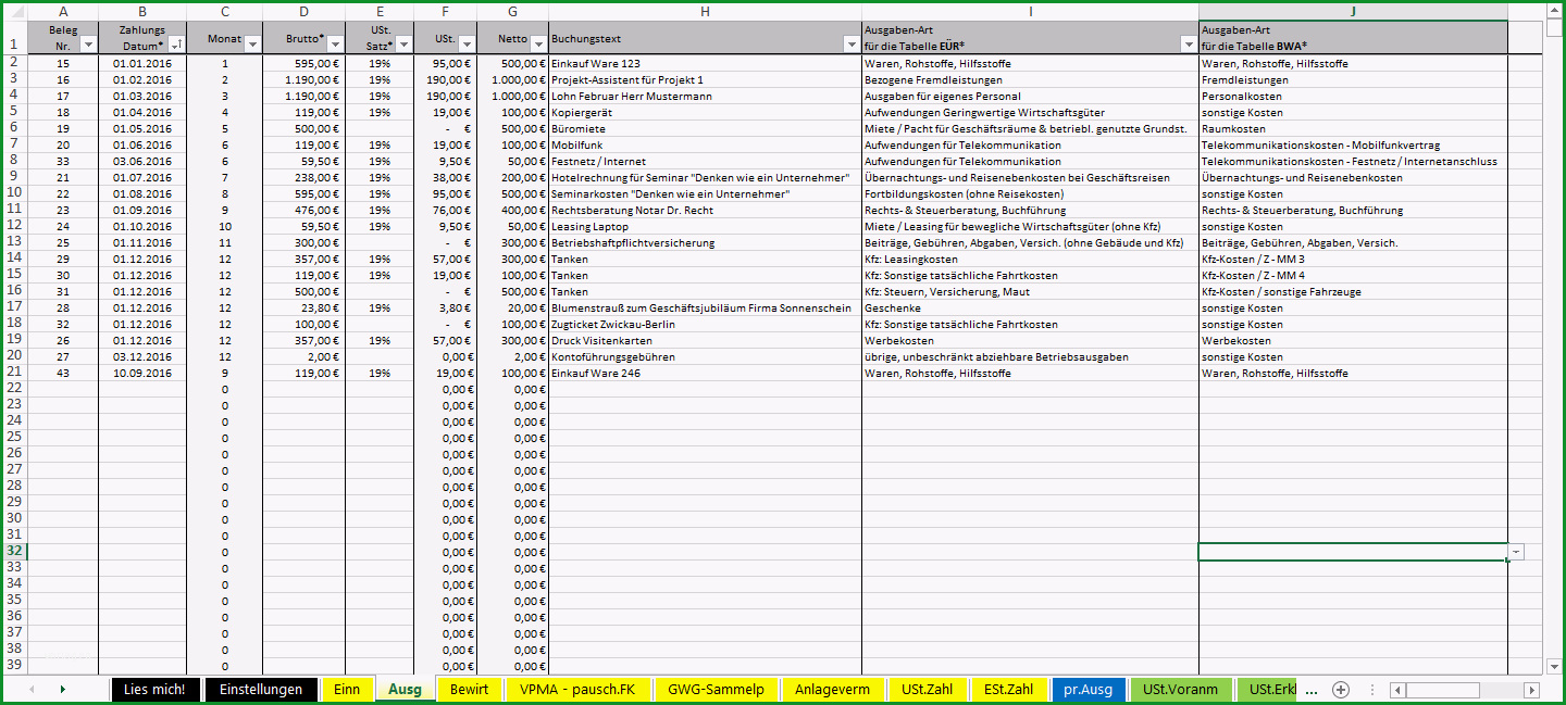 excel vorlage einnahmen ueberschuss rechnung euer 2016