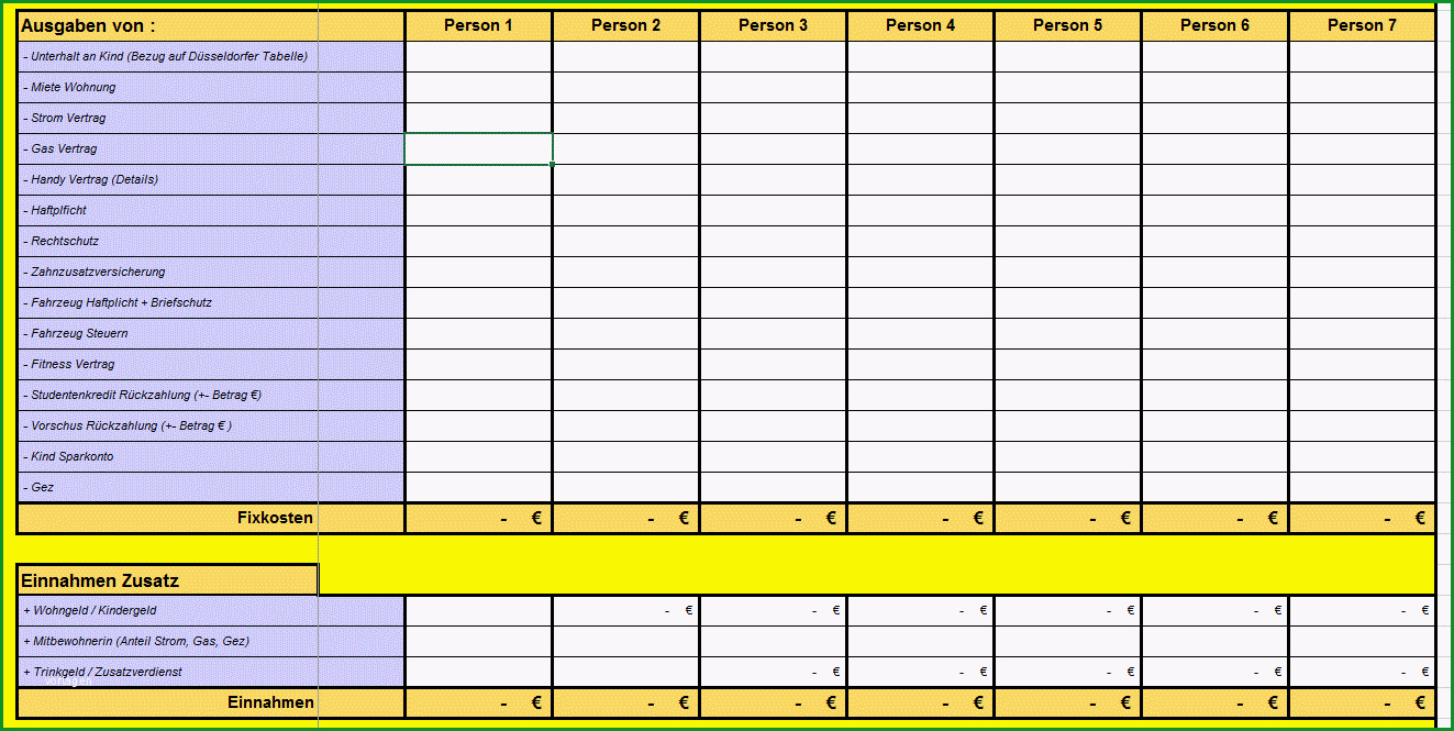 Vorlage zur Berechnung der privaten Haushaltskasse mit Excel