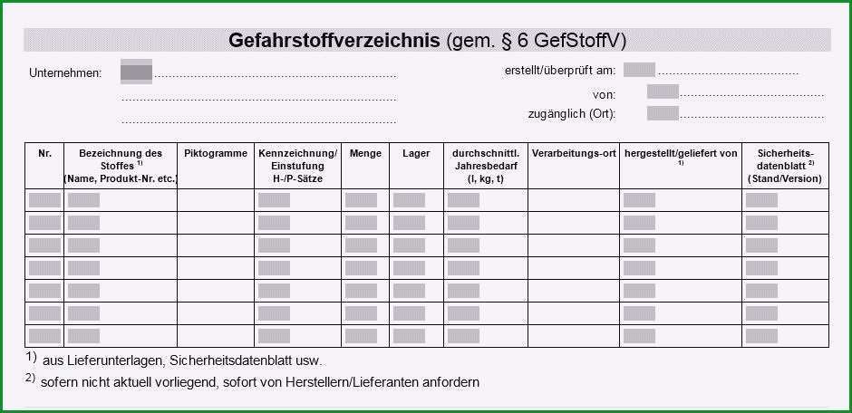 gefahrstoffverzeichnis vorlage