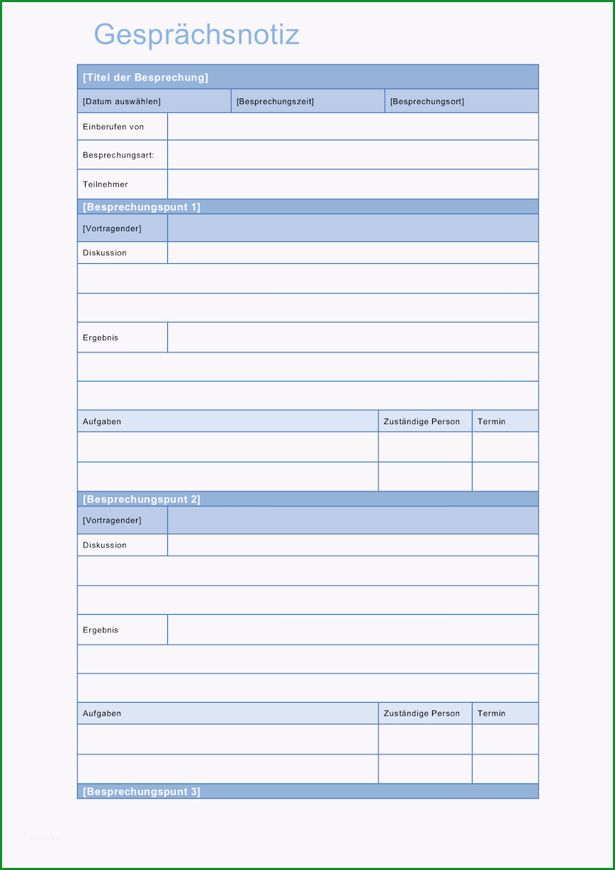 Bemerkenswert Gesprächsnotiz Vorlage Word format