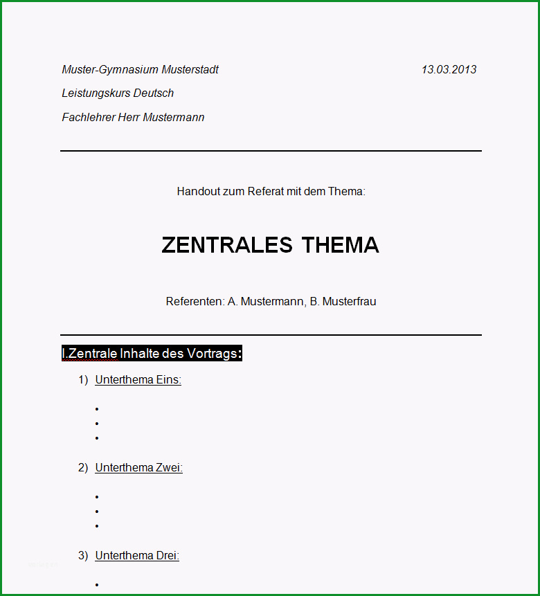 handout muster beispiele und vorlagen fur referat