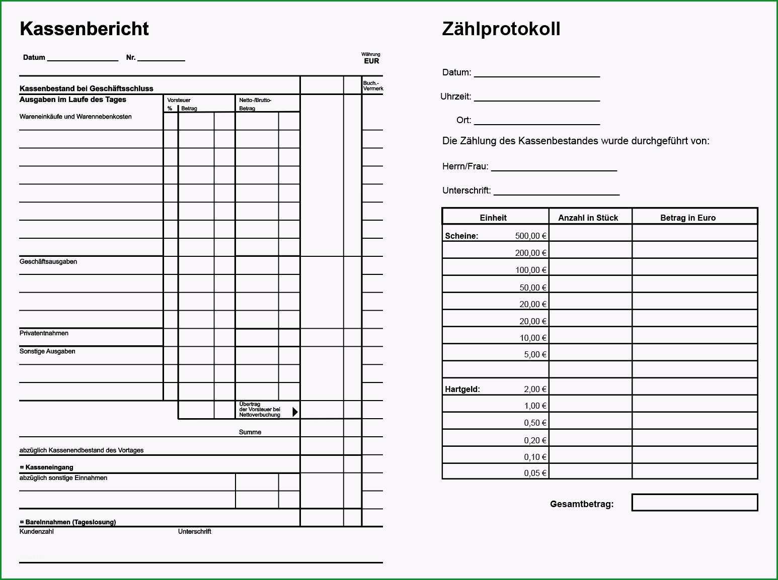 kassenbuch vorlage 2017 muster kassenbericht zahlprotokoll pdf vorlage