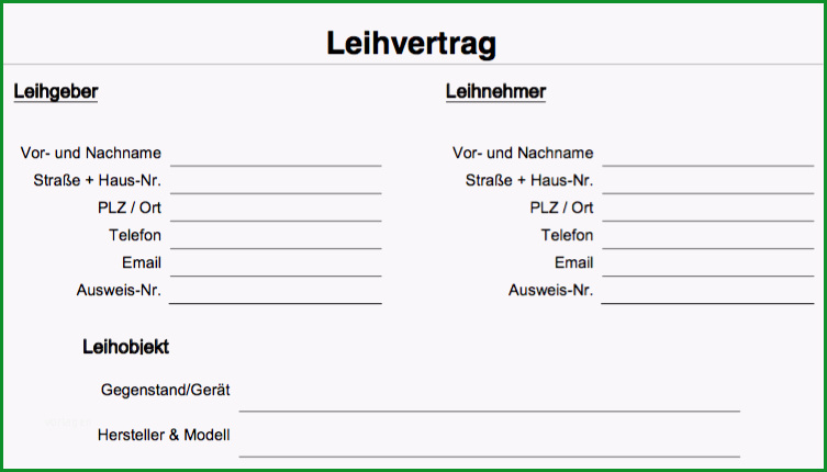 Bemerkenswert Kostenlose Vorlage Leihvertrag Privatperson Word