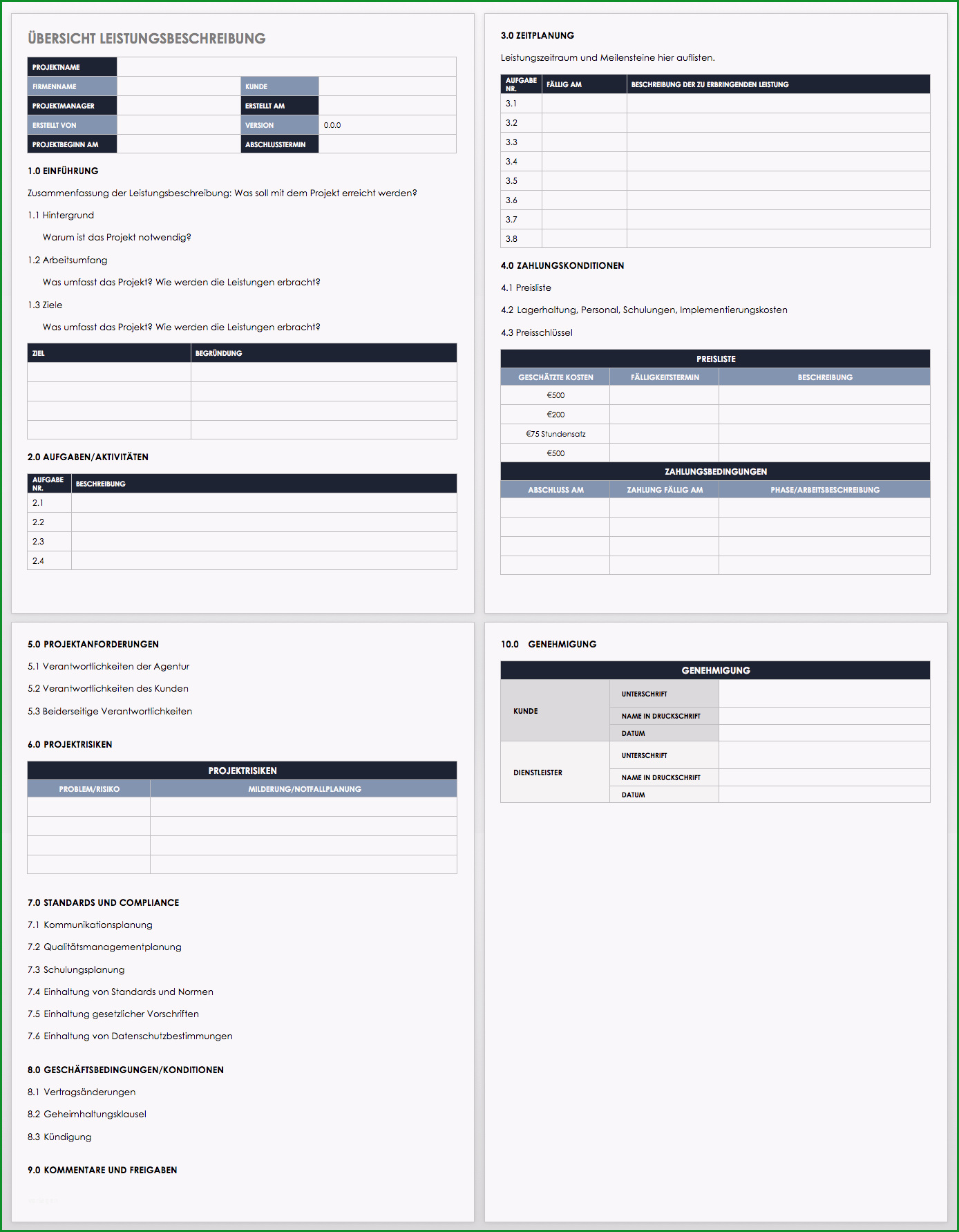 kostenlose vorlagen leistungsbeschreibung
