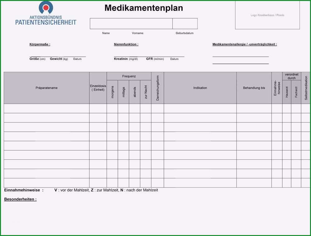 medikamentenplan vorlage