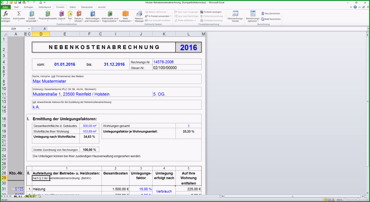 Muster Betriebskostenabrechnung