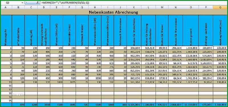 nebenkostenabrechnung excel