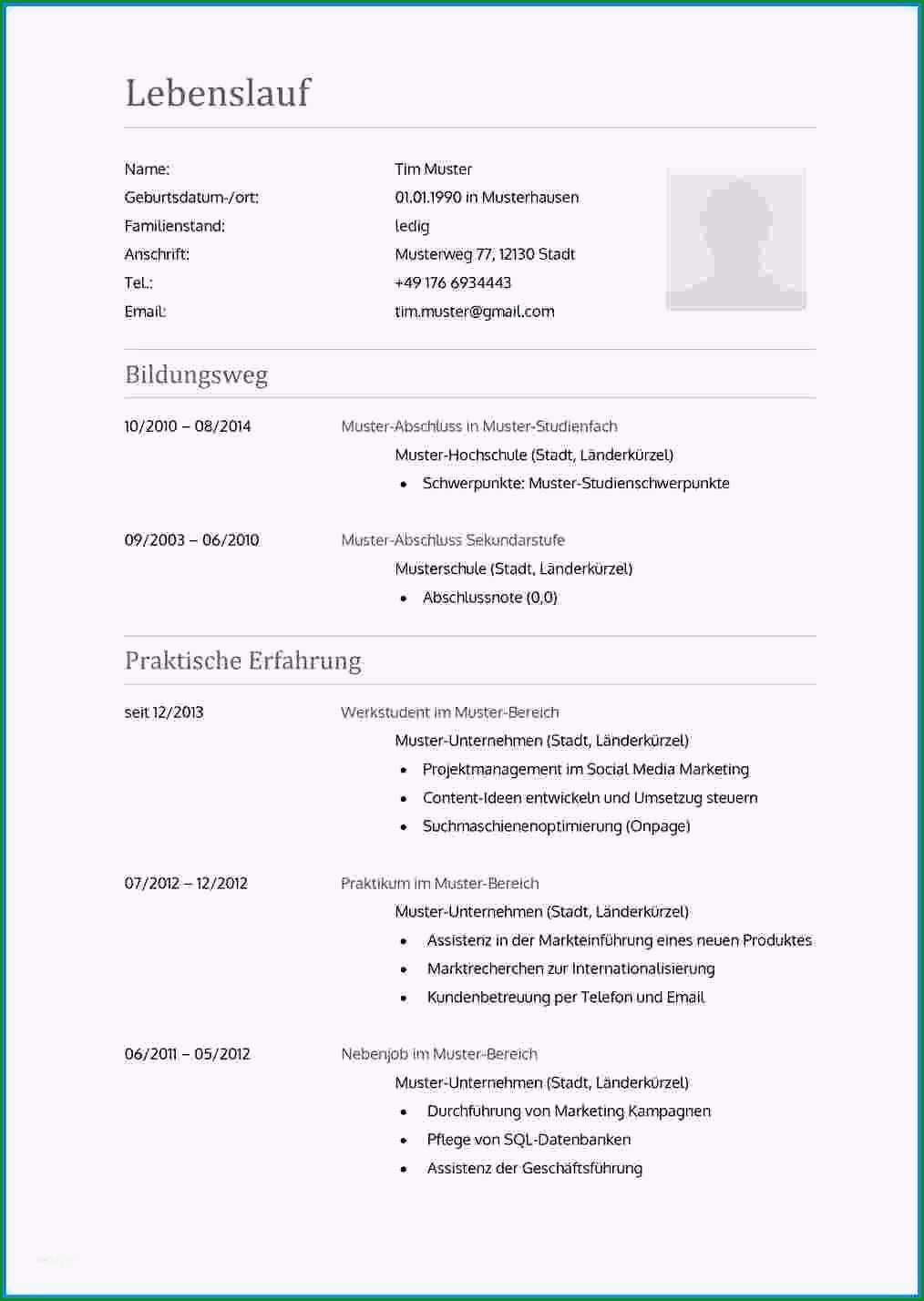 praktikumsvertrag vorlage word genial lebenslauf 2016 muster business template