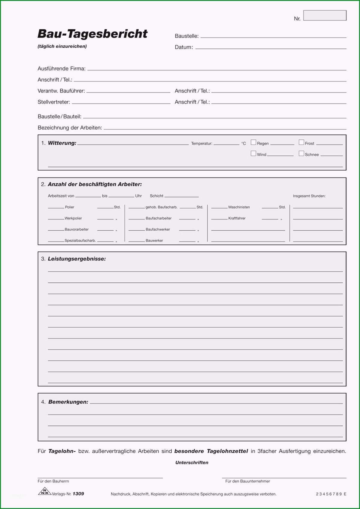 rnk verlag vordruck bau tagesbericht block din a4 1306