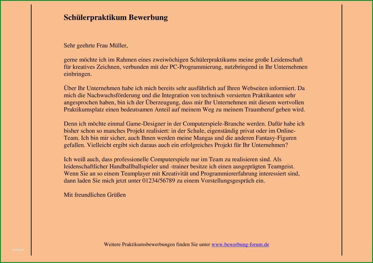 schuelerpraktikum bewerbung