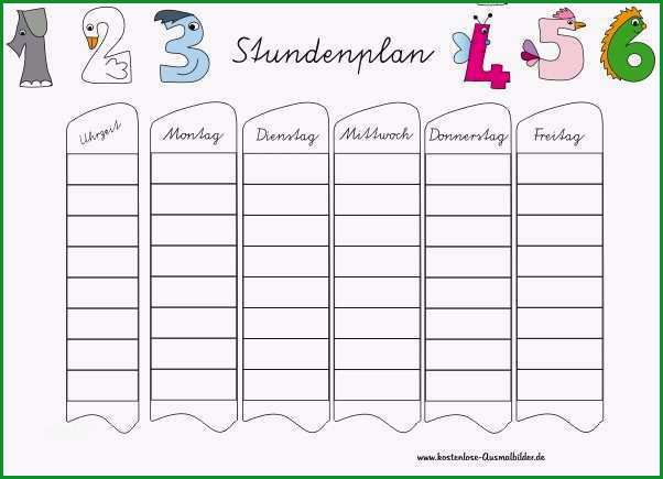 stundenplan vorlage grundschule neu stundenplan zahlen schule ausmalen