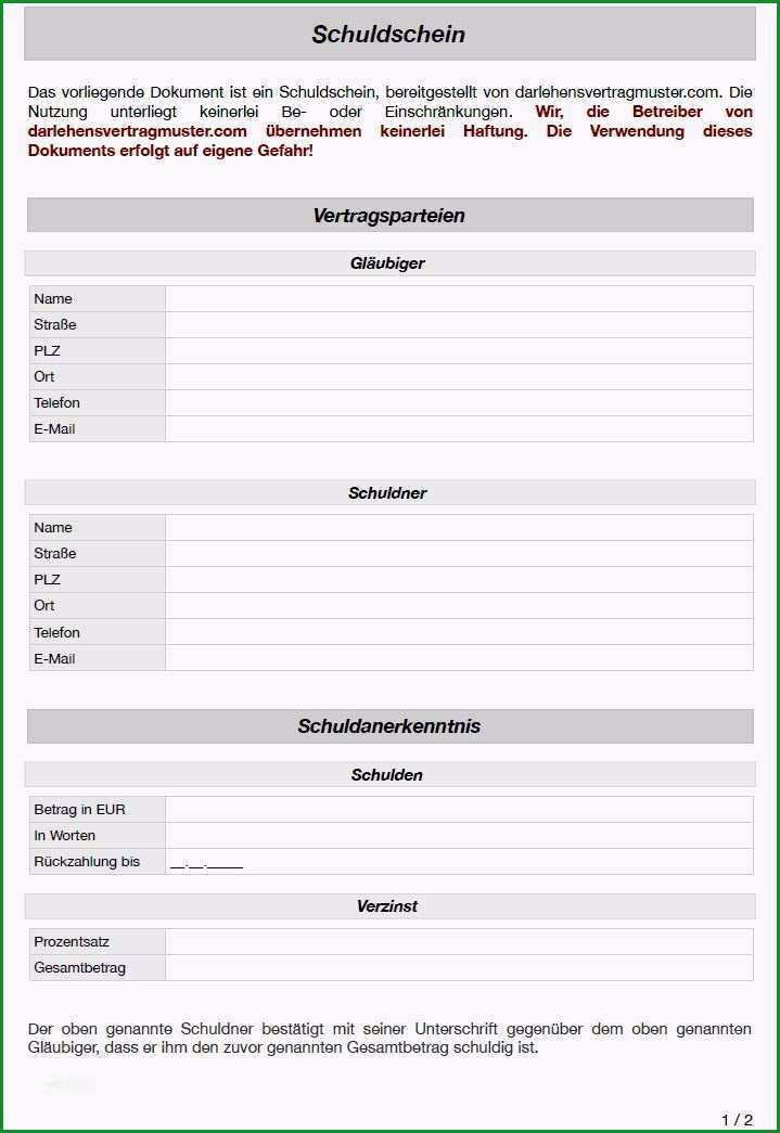 vorlage privater darlehensvertrag word best of schuldschein vorlage darlehensvertrag muster