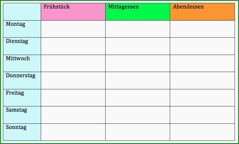 Bemerkenswert Wochenplan Vorlage