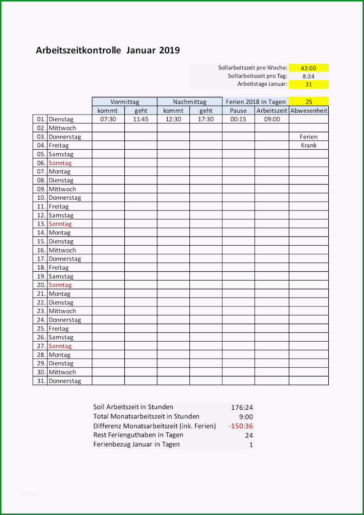 zeiterfassung excel