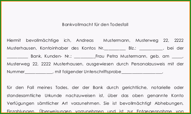 13 bankvollmacht vorlage kostenlos