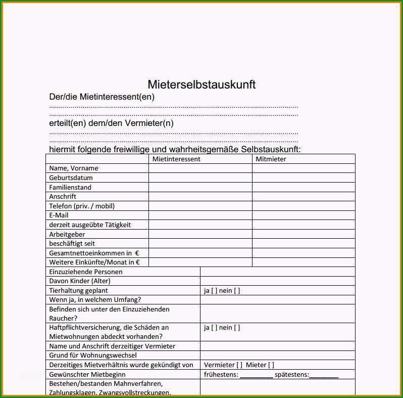 15 selbstauskunft mieter vorlage