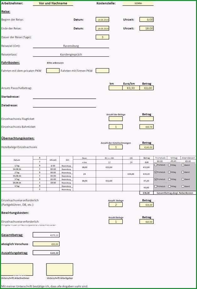 reisekostenabrechnung formular kostenlos pdf