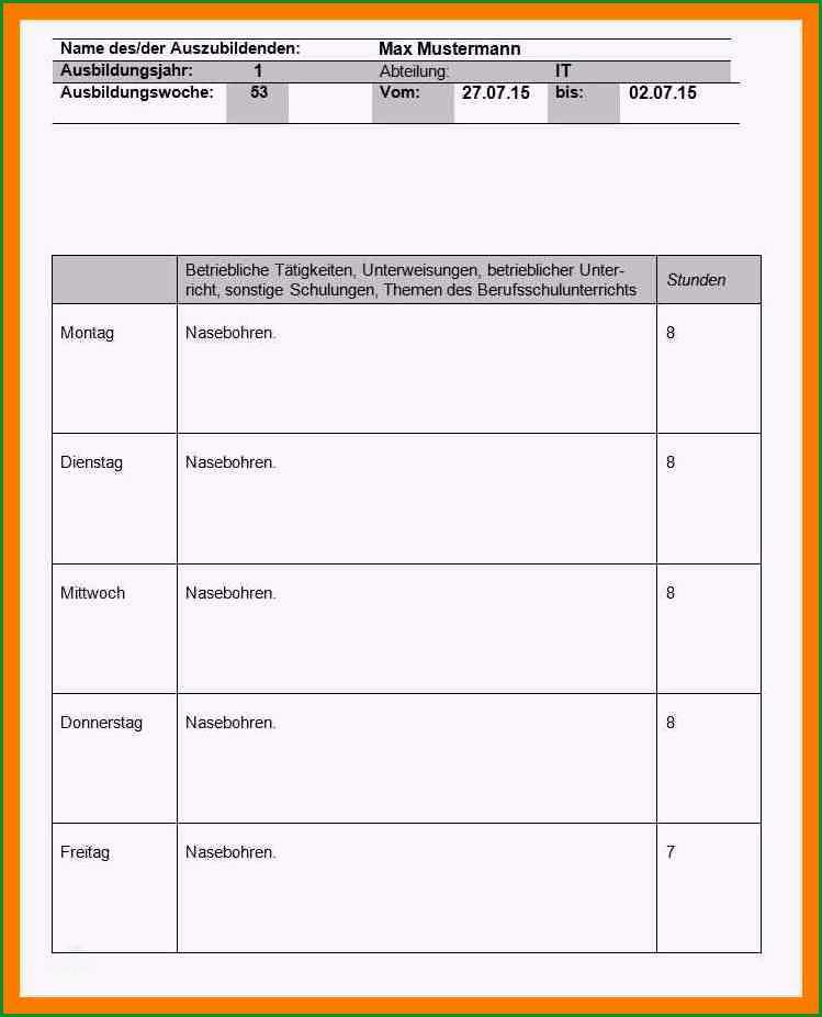 8 tagesbericht praktikum vorlage zum ausdrucken