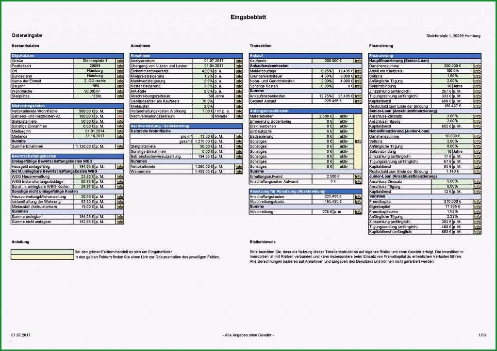 investitionsrechnung immobilien excel vorlage