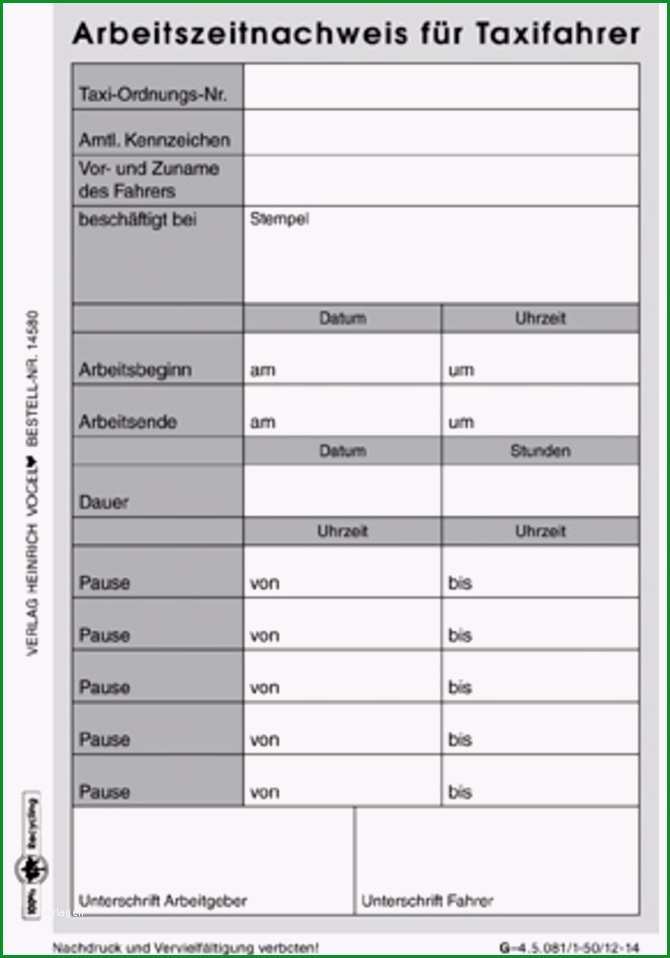 arbeitszeitnachweis fuer taxifahrer