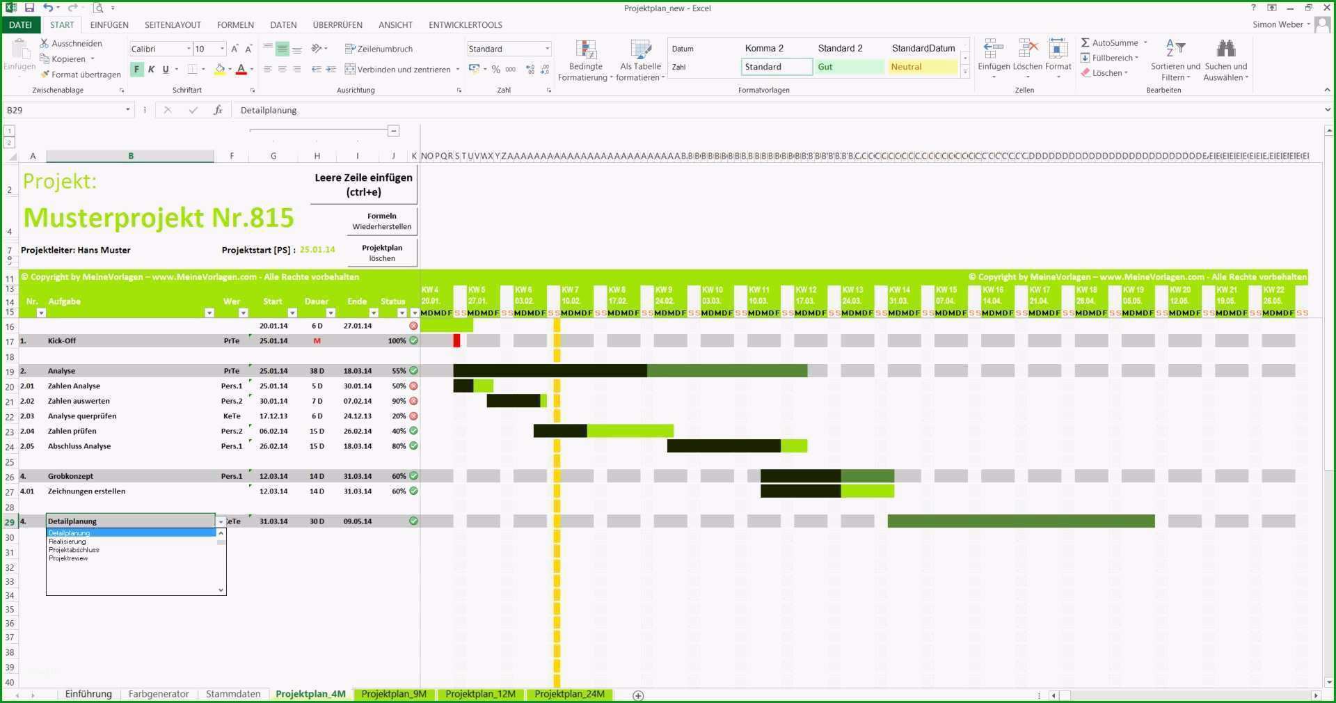 projektplan excel vorlage 2017 kostenlos durchgehend best