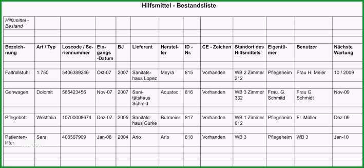 bestandsliste excel vorlage