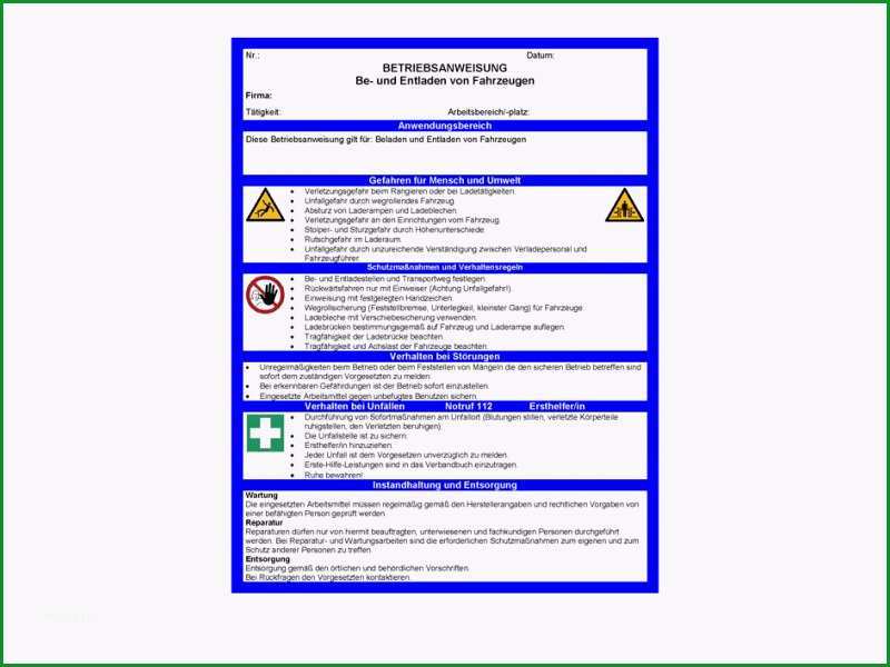 betriebsanweisung word vorlage