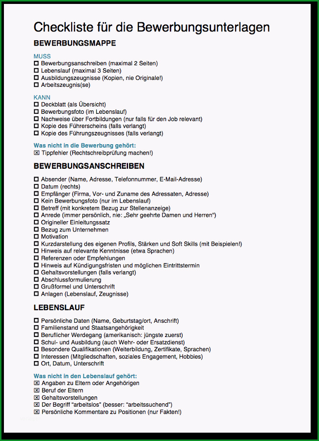 bewerbung checkliste