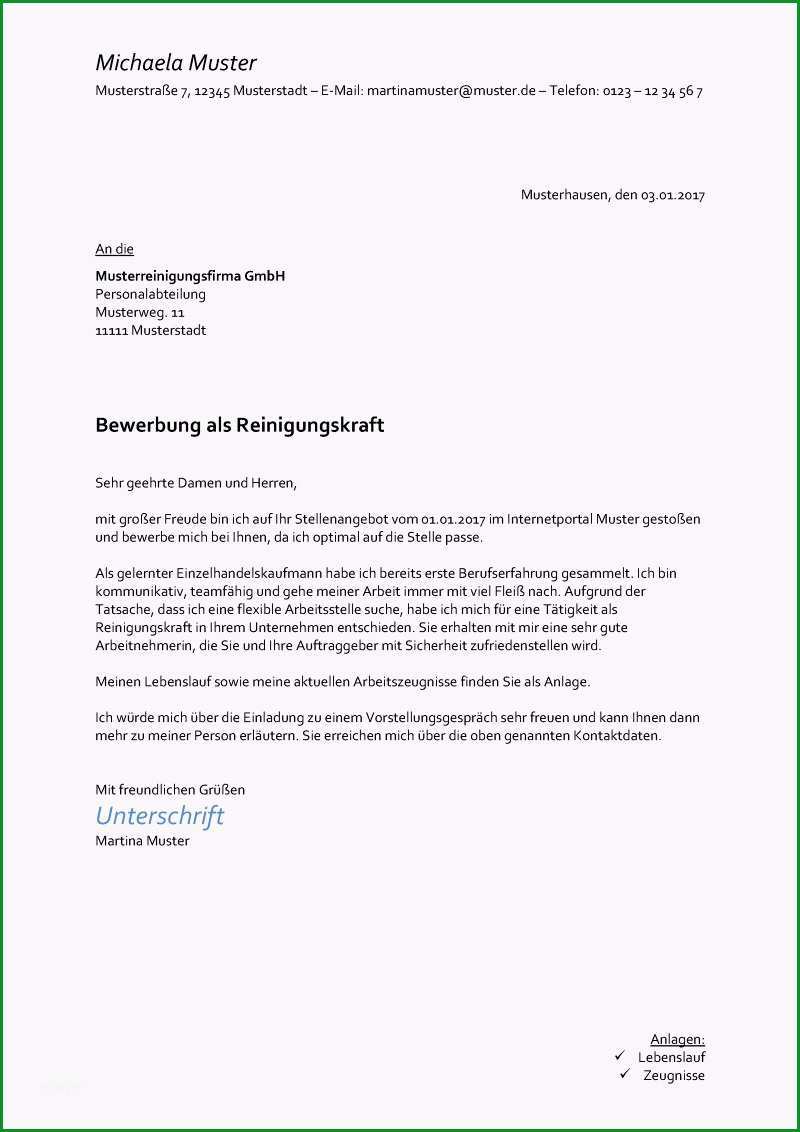 Beste Bewerbung Reinigungskraft Kostenlose Muster Vorlagen