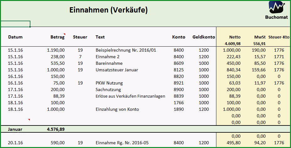 Buchhaltung mit Excel