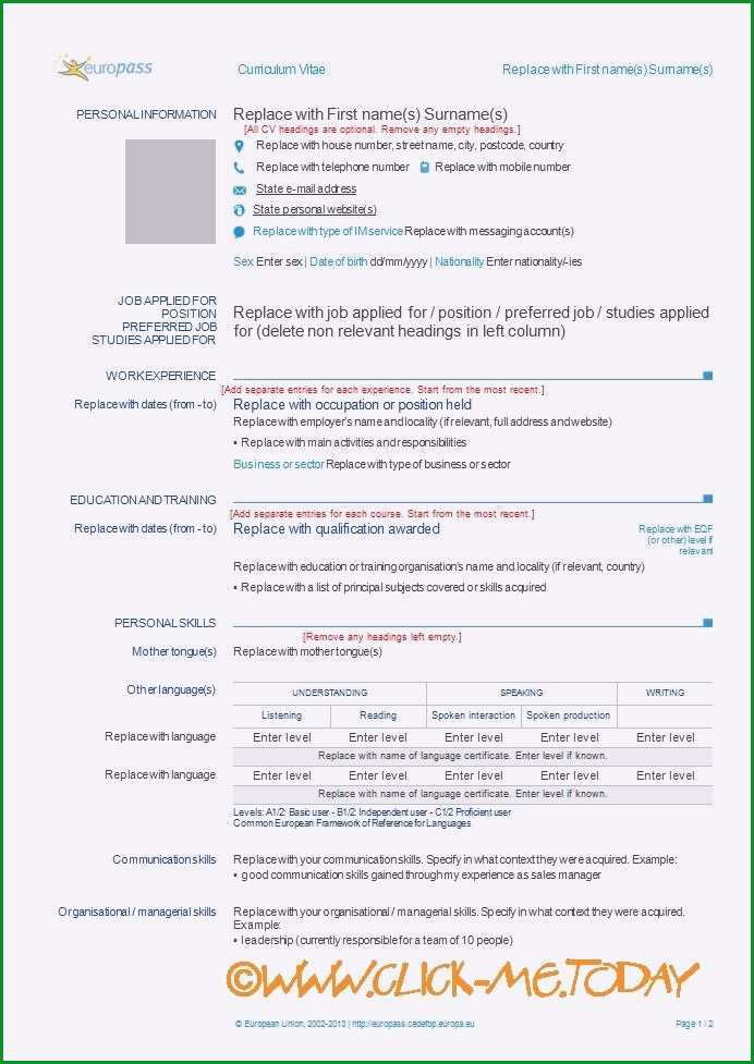 europass lebenslauf vorlage