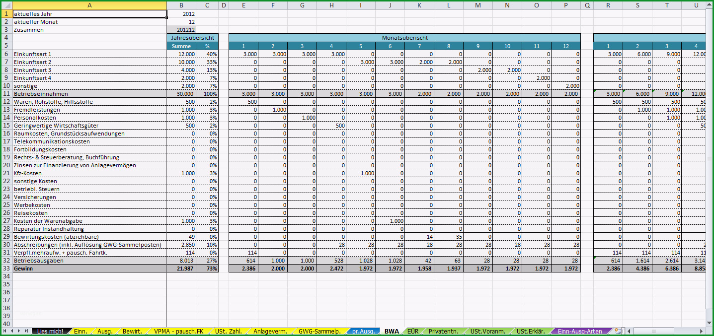 excel vorlage einnahmen ueberschuss rechnung euer 2014