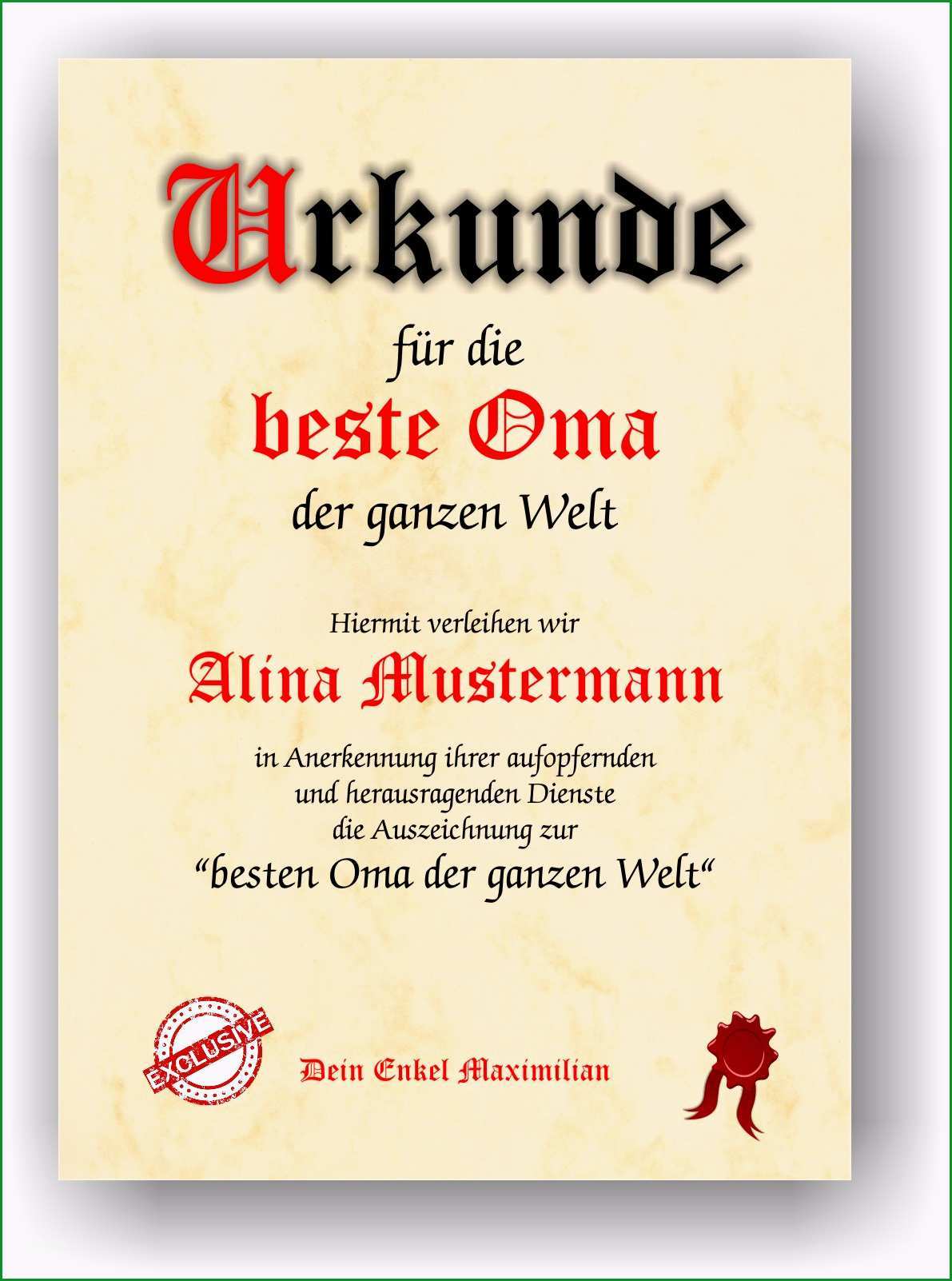Beste Geschenk Für Beste Oma Der Welt Danke Sagen Urkunde Kostenlos