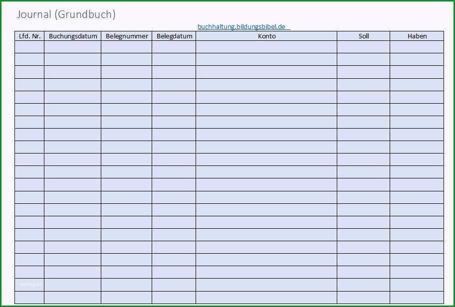 Beste Grundbuch Journal Buchhaltung Vorlage Muster Beispiel
