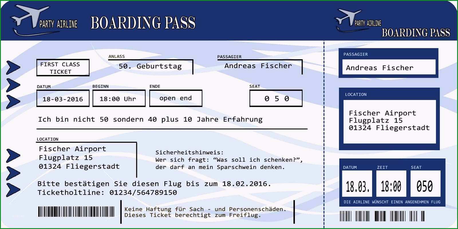 gutschein flugticket vorlage fabelhaft einladungen 40 geburtstag