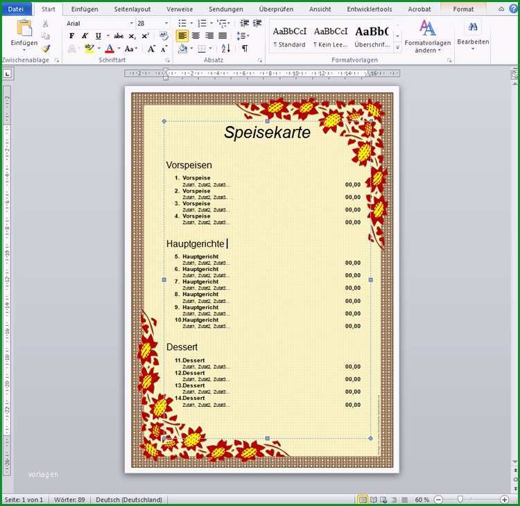 29 speisekarte vorlage word
