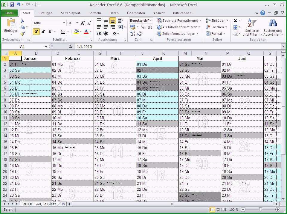 Jahreskalender fuer Excel