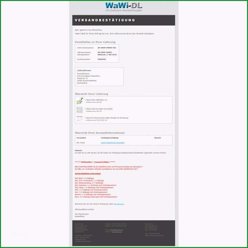 JTL Wawi Email Vorlage HTML Design 01 Versandbestaetigung