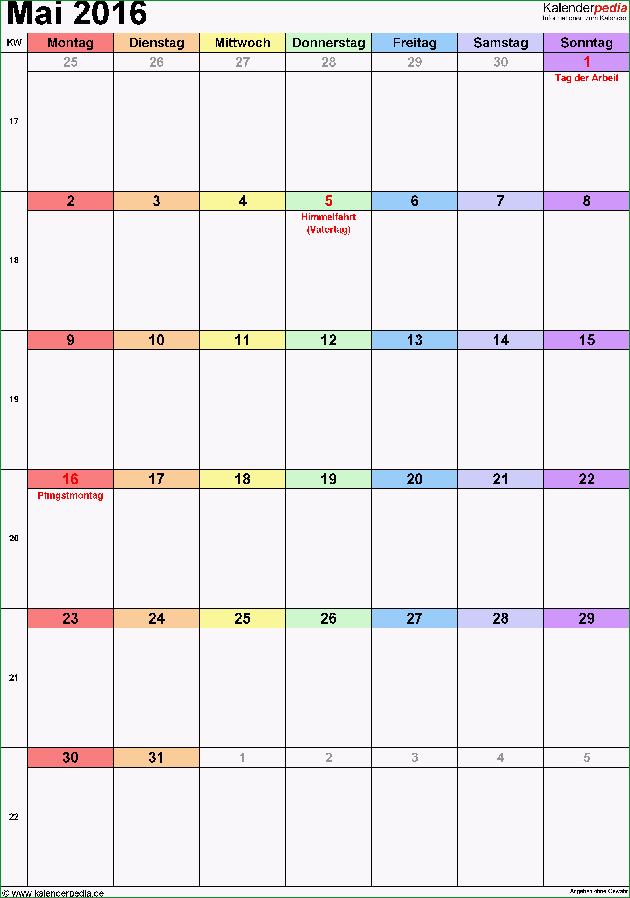 kalender mai 2016 excel vorlagen