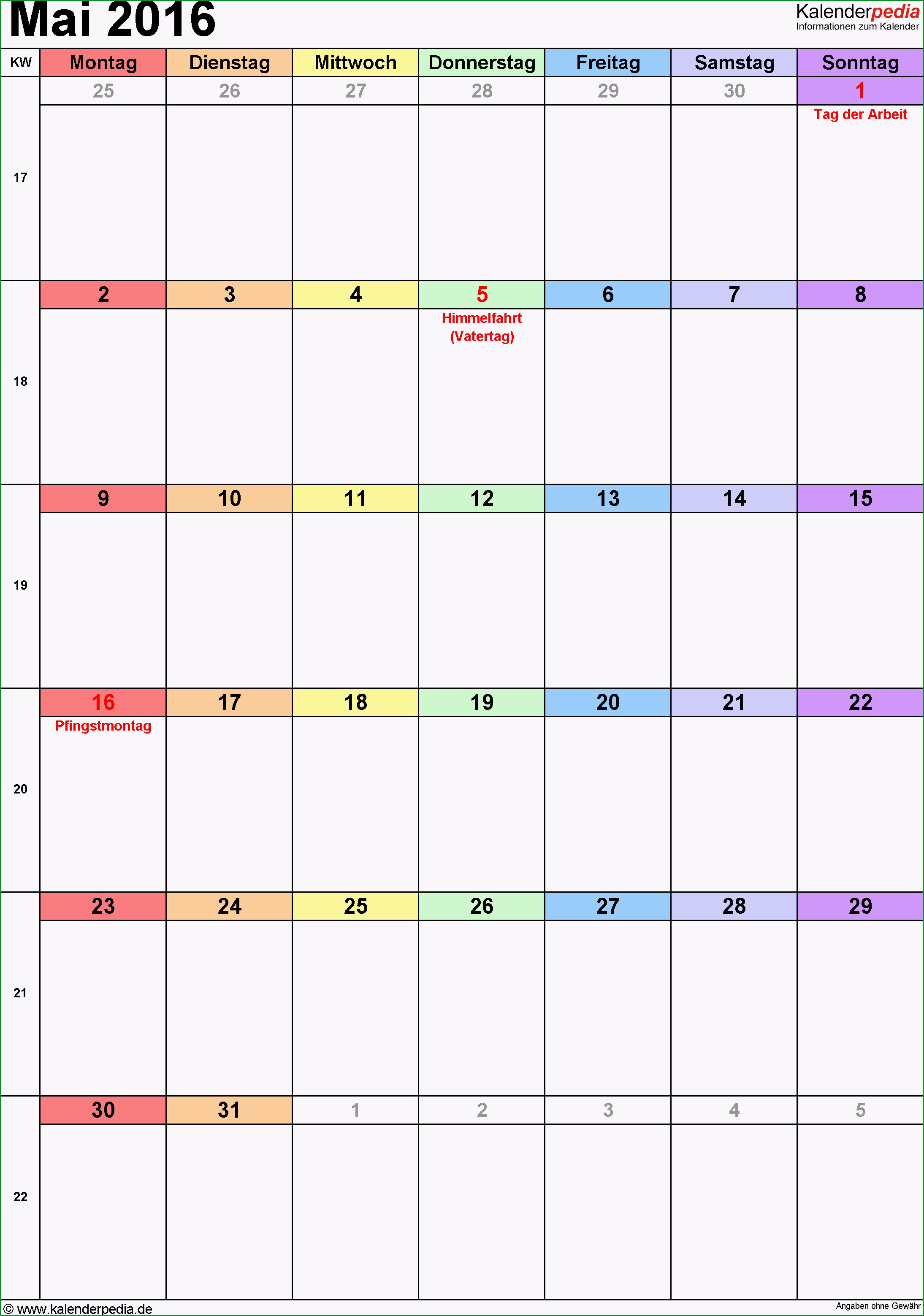 kalender mai 2016 excel vorlagen