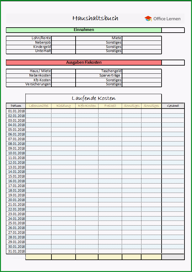 kostenlose haushaltsbuch vorlagen