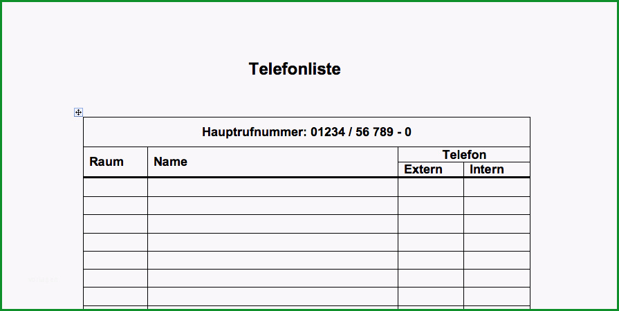 muster telefonliste mit externe und interne nr