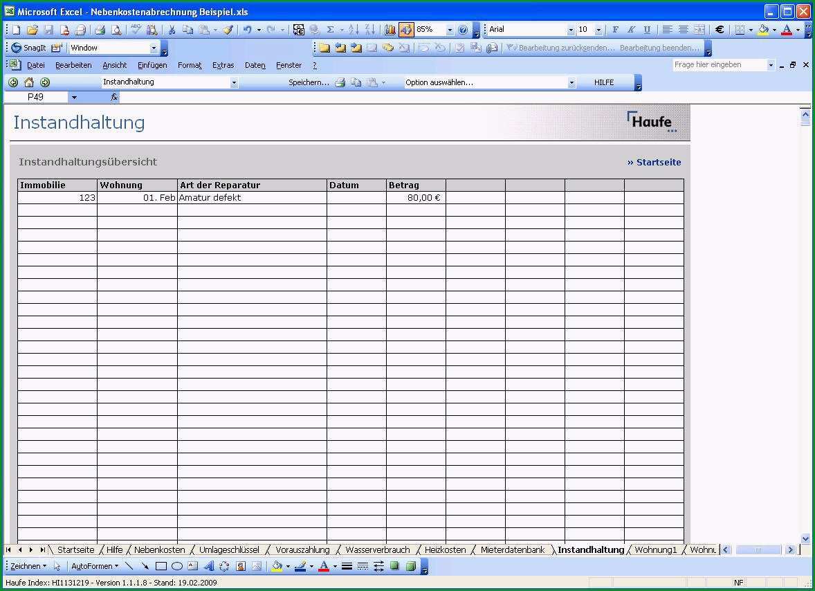 nebenkostenabrechnung excel vorlage